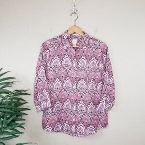 Chico's | Paisley & Shell Print 3/4 Sleeve Button Down Shirt